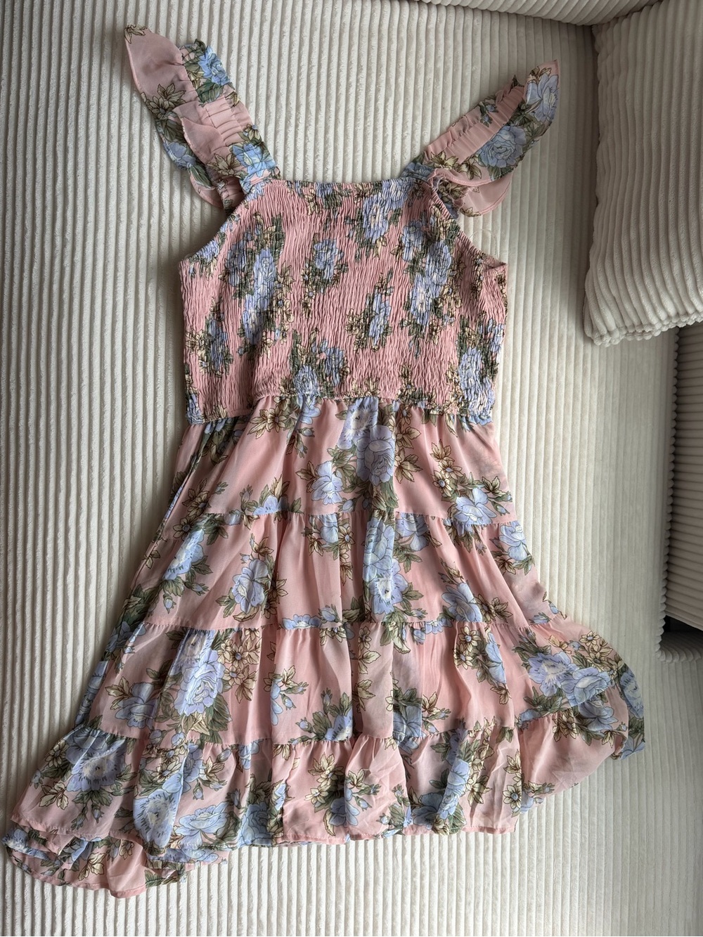 Hayden LA Pink Floral Smocked Tiered Mini Dress Large Cottagecore